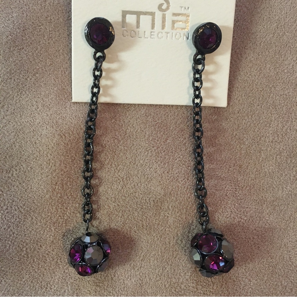 Mia Purple Tone Disco  Dangle Ball Earrings Bling Drop Sparkling Earrings